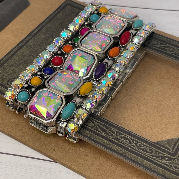 Set of 5 stackable bracelets in shimmering crystal and multi colored gems - Picture 8 of 16